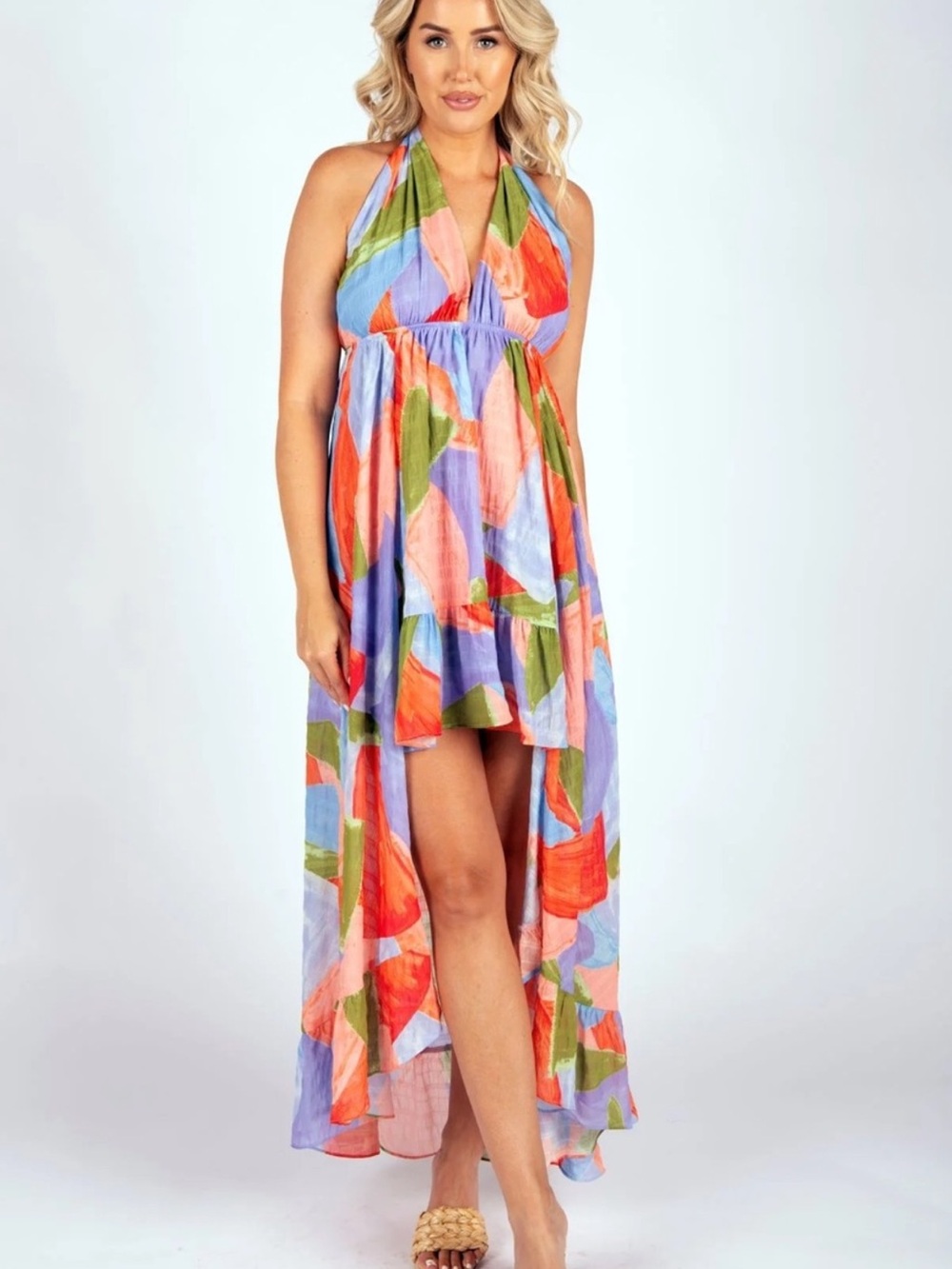 Meet me in Santorini Colorful Abstract Maxi Dress new with tags